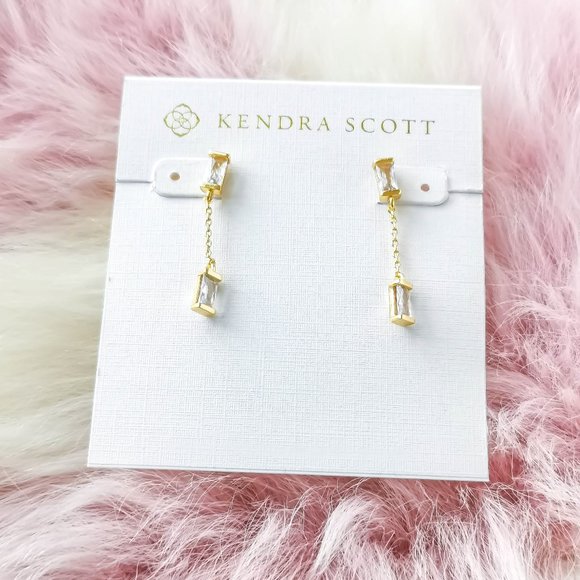 Kendra Scott Gold Juliette White Crystal Drop Earrings - Picture 1 of 3